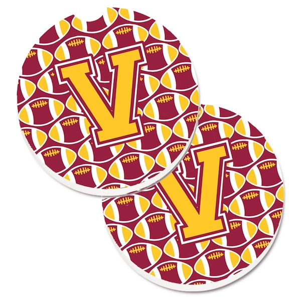 Carolines Treasures Letter V Football Maroon and Gold Cup Holder Car Coaster, PK2 CJ1081-VCARC - main